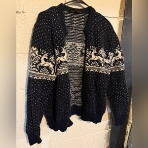 Traboldas Interlaken Vintage Navy and White wool Sweater Zip Up XL women’s